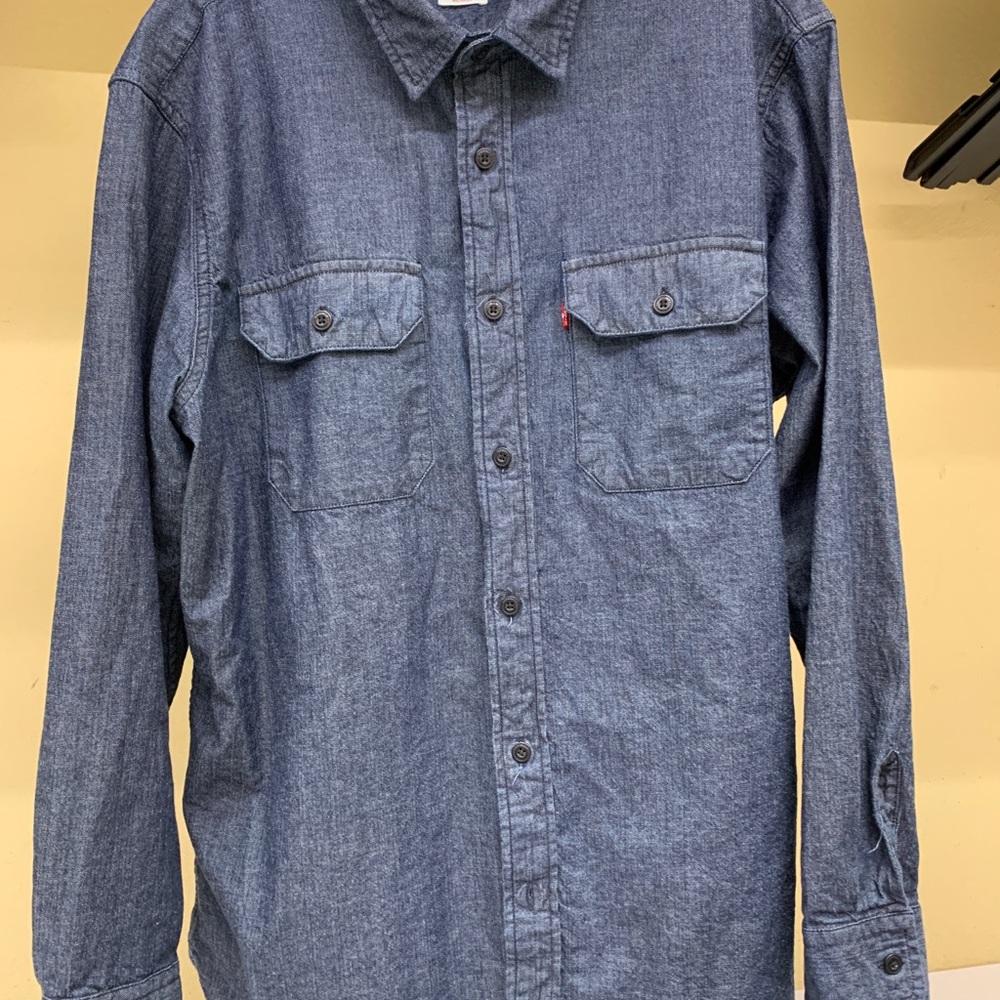 Levi’s Mens Indigo Dark Wash denim long sleeve shirt pockets button-down Large